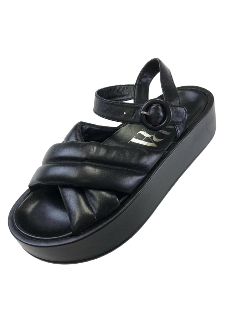 Zara black leather quilted puffy platform sandals Size 38 7.5 Minimalist